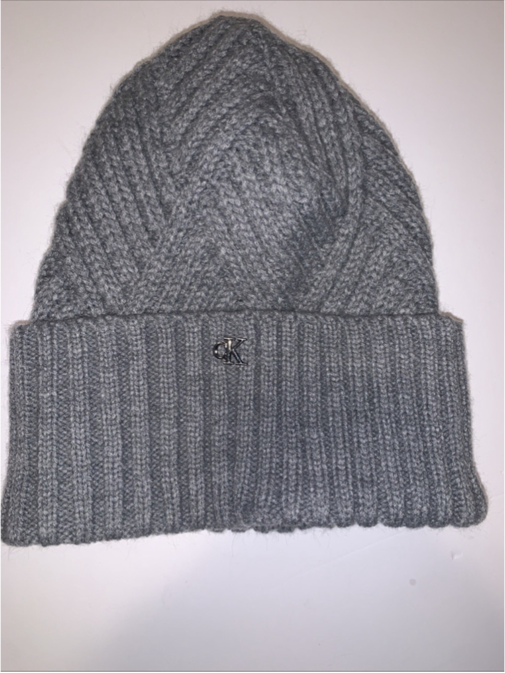 Calvin Klein Women Beanie Sweater Knit Hat Gray Cuffed Adult Heavyweight Warm